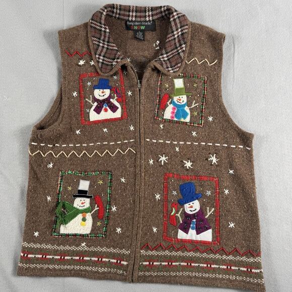 Vintage 90s Snowman Sweater Vest Sz Large Ugly Christmas Knit Retro GrandmaCore - Picture 1 of 13